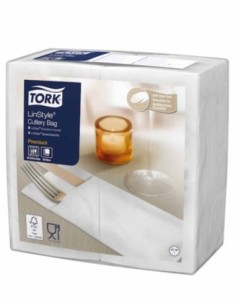 PLATEAU DE COUVERTS TORK SERVIETTE DE TABLE 40X39 LINSTYLE BLANC PCS. 50  509600