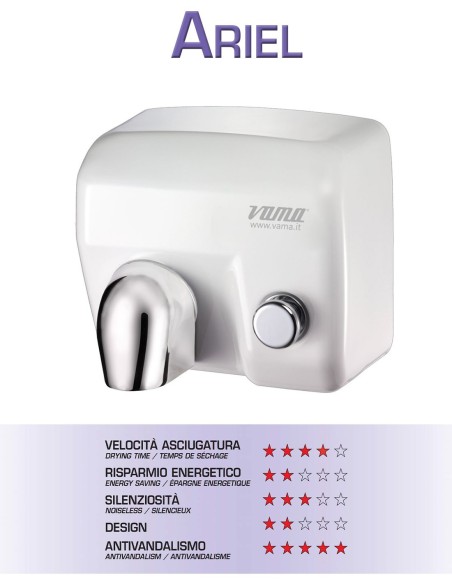 VAMA ASCIUGAMANI ELETTRICO ARIEL CON PULSANTE  2400W BIANCO  ART. ARIEL BP