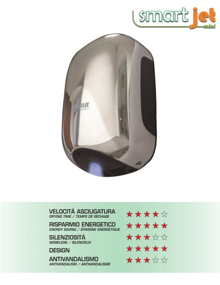 VAMA ASCIUGAMANI ELETTRICO SMART JET MINI 900W ABS CROMATO LUCIDO - SMART JET MINI LF