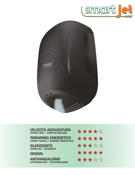 VAMA ASCIUGAMANI ELETTRICO SMART JET  MINI  900 W. ABS NERO ART. SMART JET MINI NF