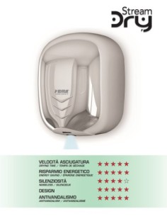 VAMA SÈCHE-MAINS ÉLECTRIQUE ECOJET 1100 W ACIER POLI art. FLUX SEC UV LF 2