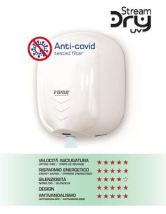 VAMA ASCIUGAMANI ELETTRICO ECOJET 1100 W POLIPROPILENE  BIANCO art. STREAM DRY UV ABS 2