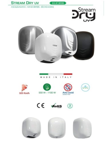 VAMA SÈCHE-MAINS ÉLECTRIQUE ECOJET 1100 W POLYPROPYLÈNE BLANC art. STREAM DRY UV ABS