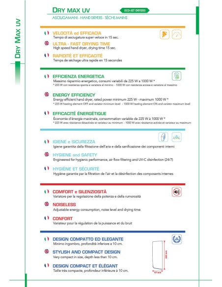 SÈCHE-MAINS ÉLECTRIQUE VAMA1000 W ABS BLANC ART. SEC MAX UV BF