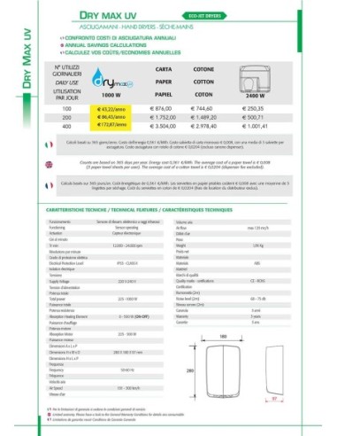SÈCHE-MAINS ÉLECTRIQUE VAMA1000 W ABS BLANC ART. SEC MAX UV BF