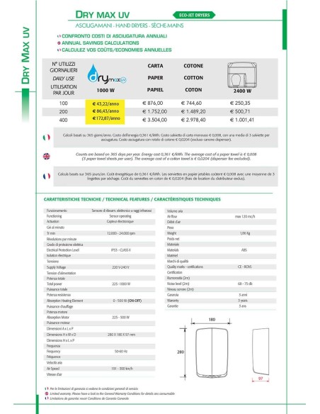 VAMA ASCIUGAMANI ELETTRICO1000 W ABS BIANCO ART. DRY MAX UV BF
