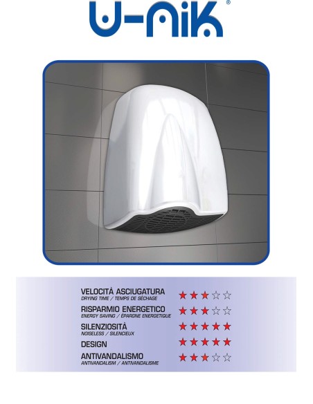 VAMA ASCIUGAMANI ELETTRICO 1850 W ABS CROMATO AUTOMATICO  ART. U-NIK LF