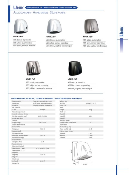 SÈCHE-MAINS ÉLECTRIQUE VAMA 1850 W ABS CHROME ART AUTOMATIQUE. U-NIK LF