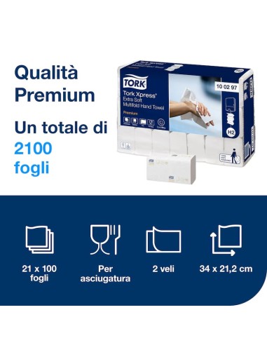 TORK ASCIUGAMANI PIEGATI  A "M" EXTRASOFT H2 PZ. 2100  100297